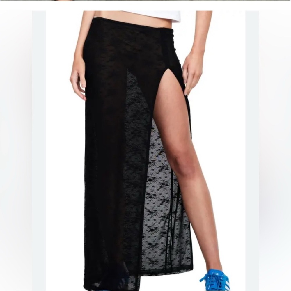 Lioness Black Sheer Lace Maxi Skirt